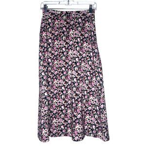 Vintage Maggie Lawrence Pink Floral Midi Skirt Women Lightweight Cottagecore Sz0